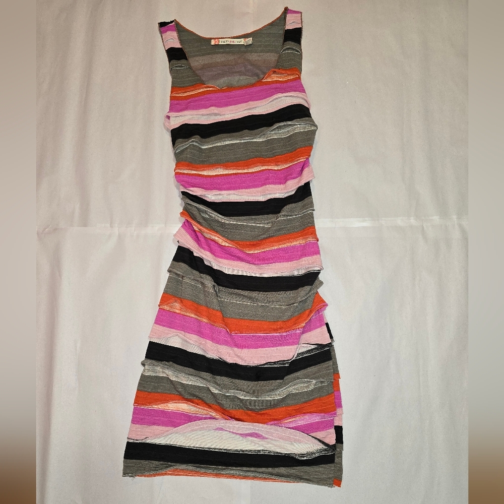 Chelsea & Violet Striped Pink, Orange, Black & Gray Bodycon Dress